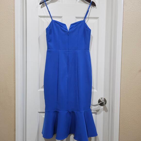 Laundry by Shelli Segal Blue Midi Dress Ruffle Hem Sheath Size 4 - Picture 4 of 10